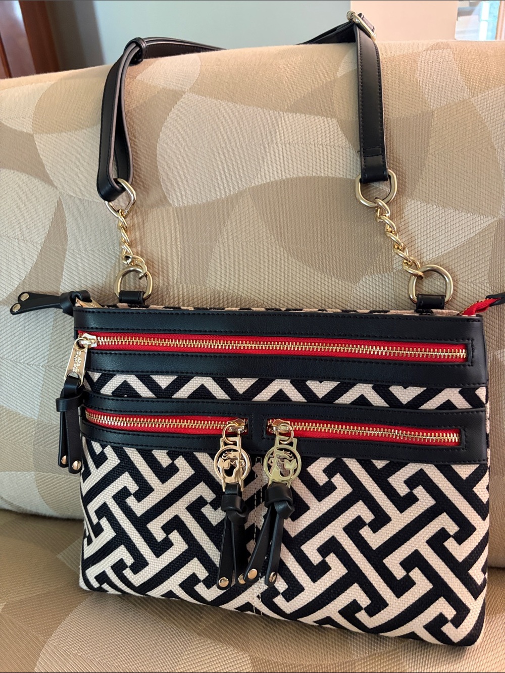 Spartina 449 Daufuskie Crossbody Bag, Black & White with Red Accents